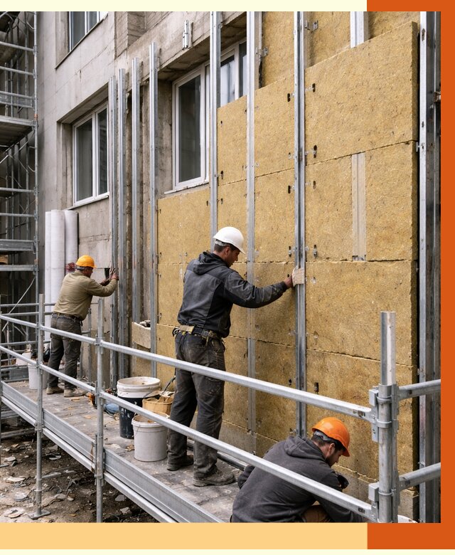 Утепление вентилируемого фасада в Кизляре от 5690 руб/м2 — монтаж и утепление вентфасад | ТепломастерКзр